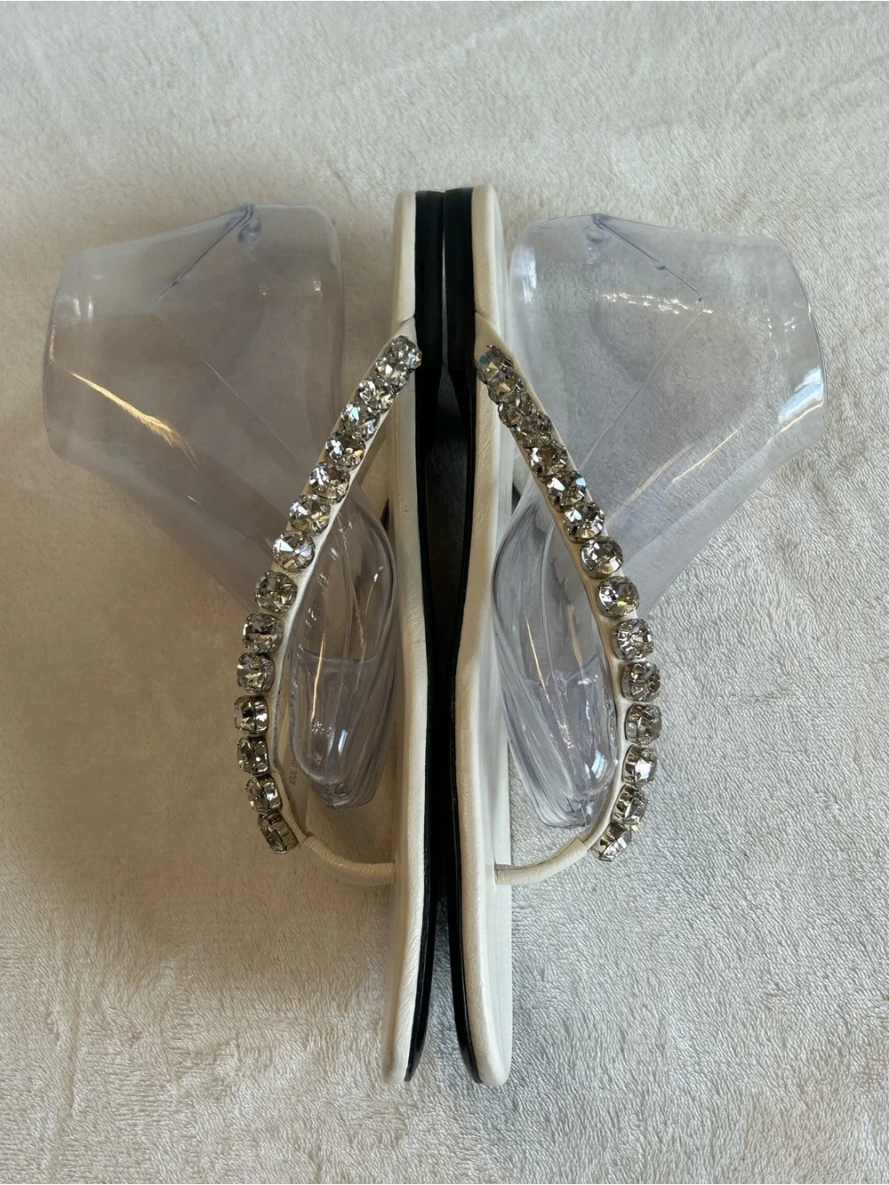 Tory Burch Crystal-Embellished White Thong Sandals Ivory Leather Women’s Size 9M